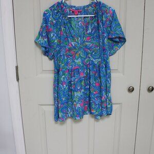 Lilly Pulitzer Shirt- Blue and Pink Pattern- Size M